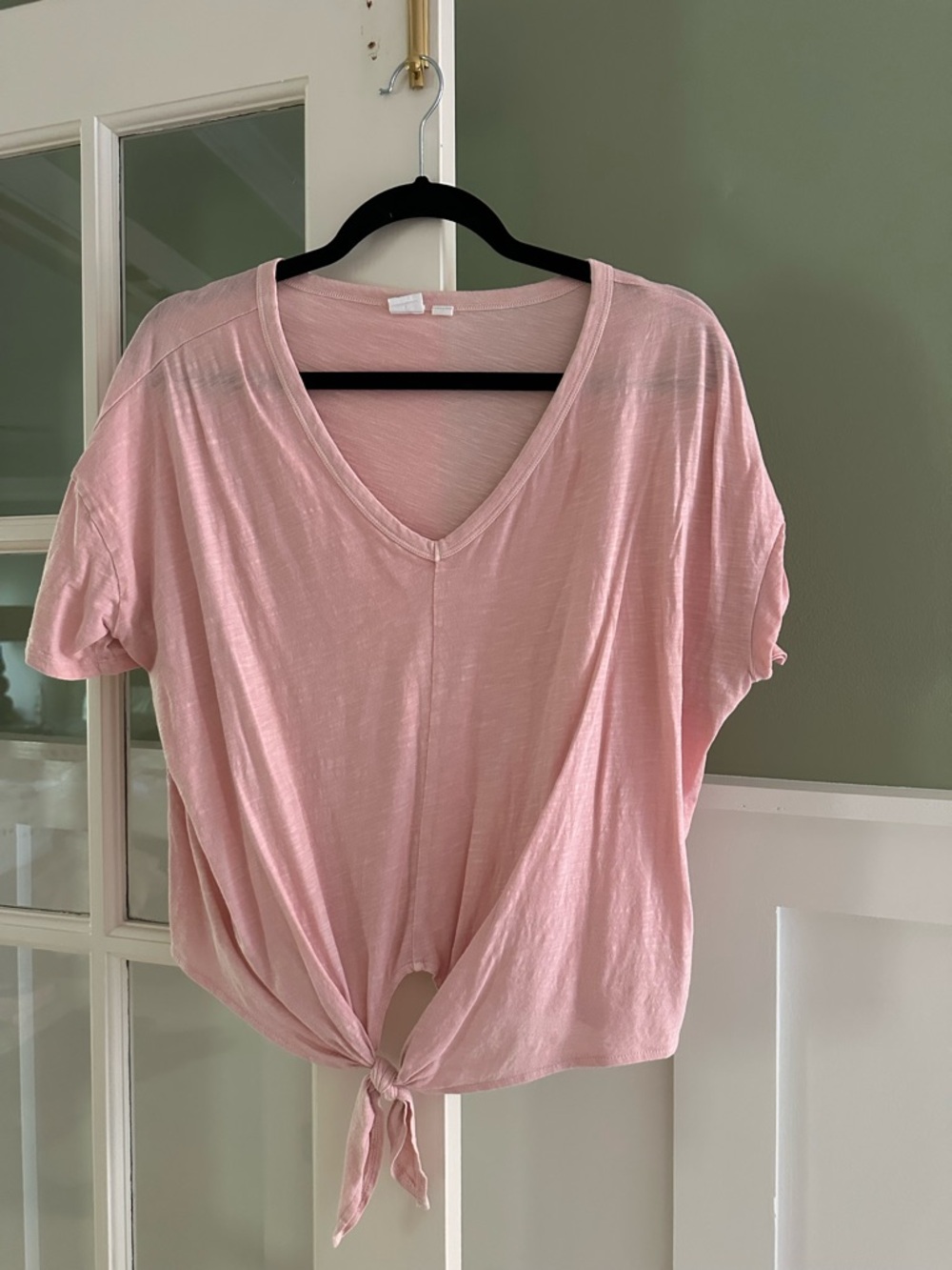 GAP Light Pink V-Neck Short Sleeve Tie-Front Tee